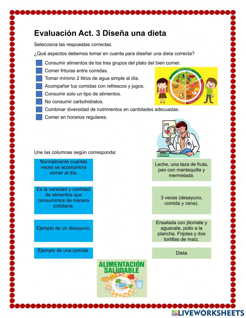 Evaluación diseñar una dieta