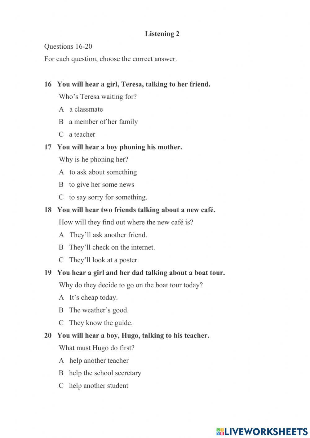 Listening Test For A2 Level