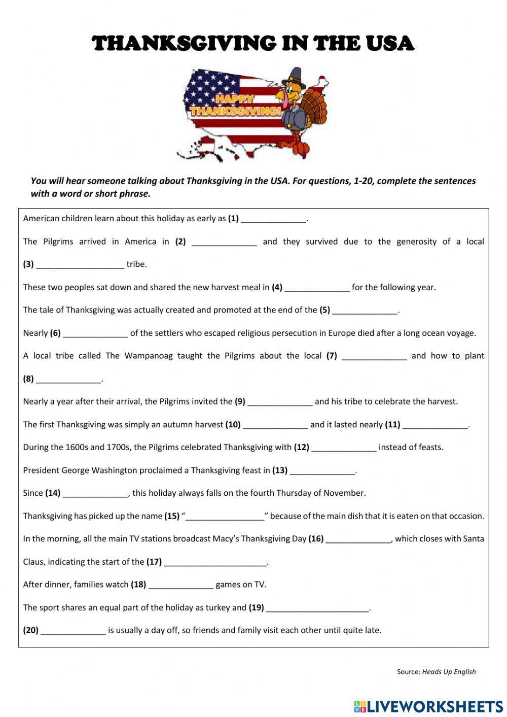 Listening: -THANKSGIVING IN THE USA-