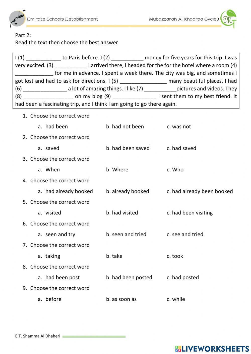 Term 1 final exam revision - grammar