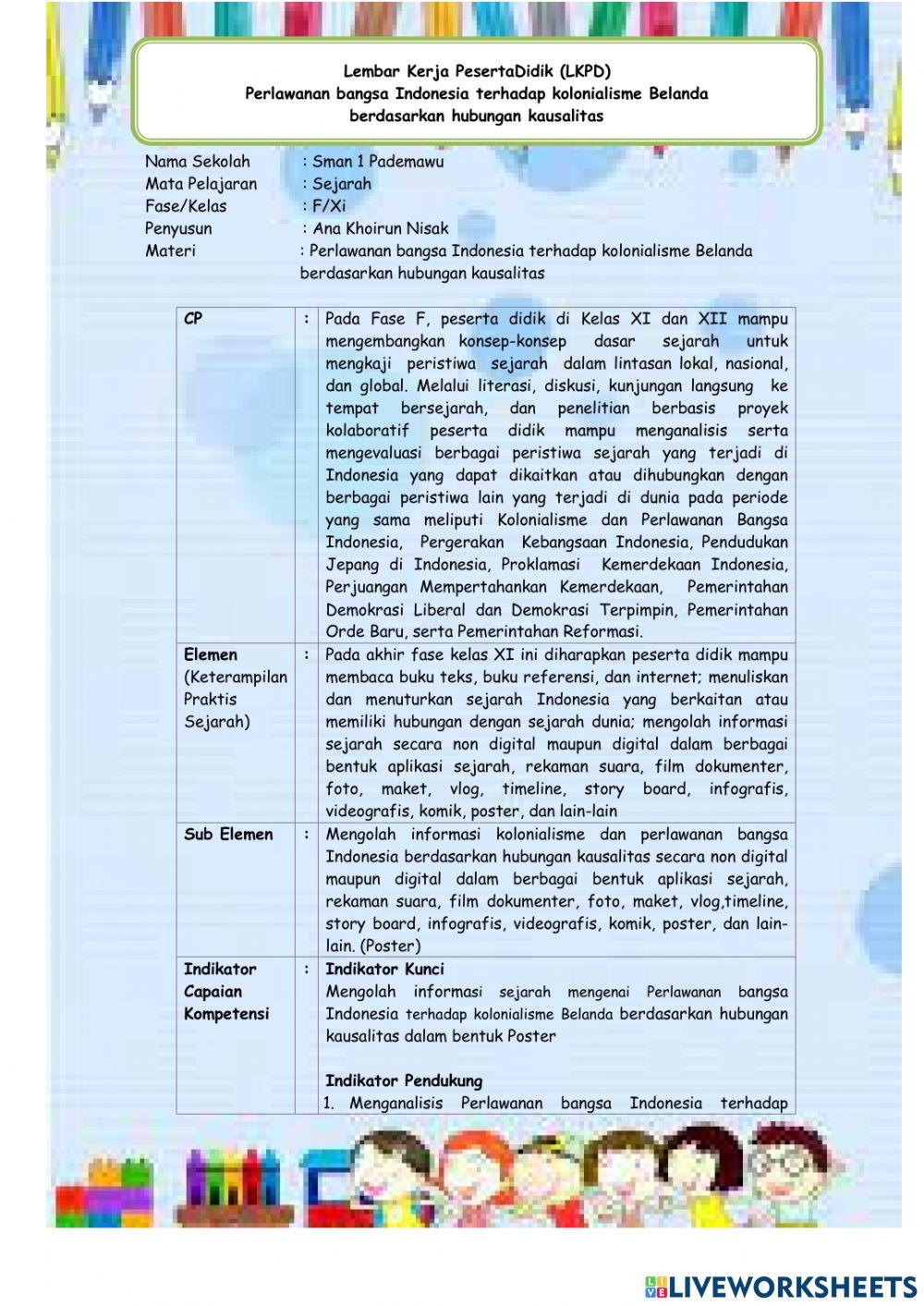 Perlawanan bangsa Indonesia terhadap kolonialisme Belanda berdasarkan hubungan kausalitas