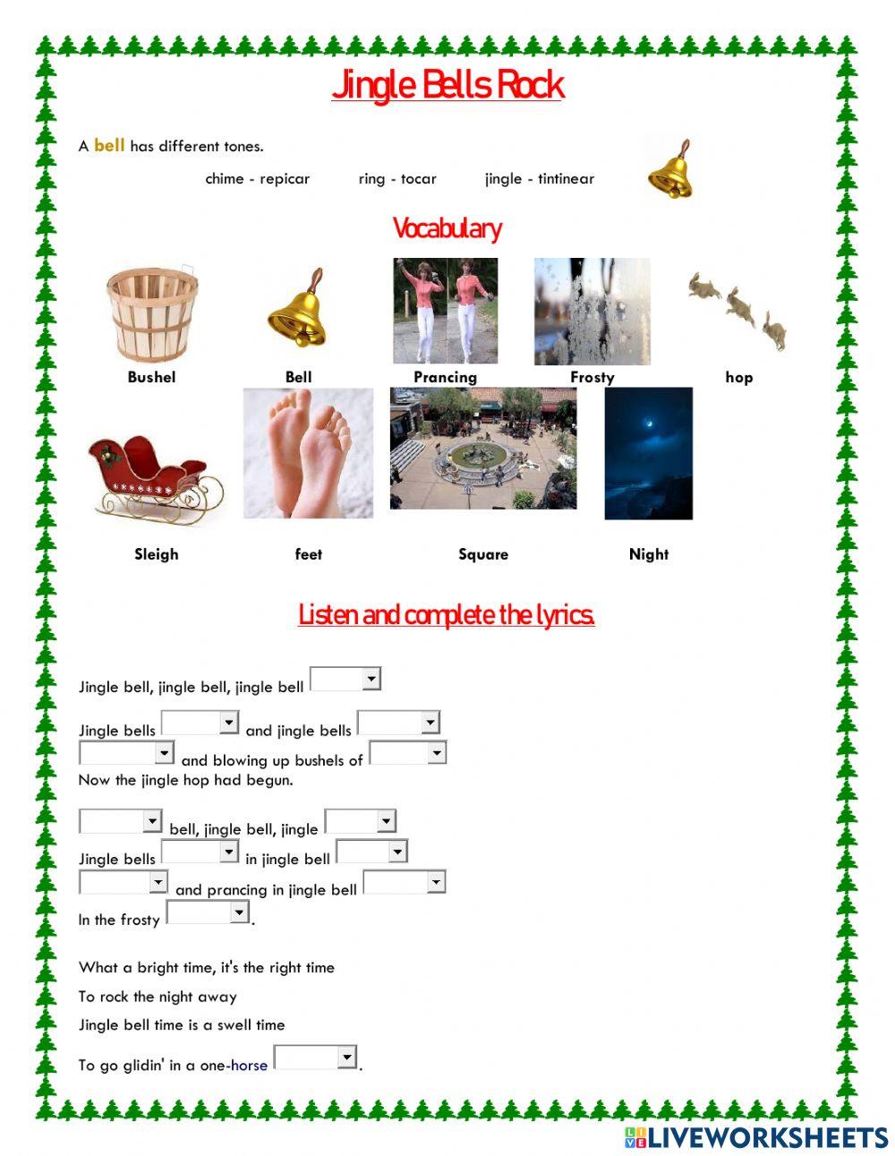 Jingle Bell Rock song and nursery rh…: English ESL worksheets pdf & doc