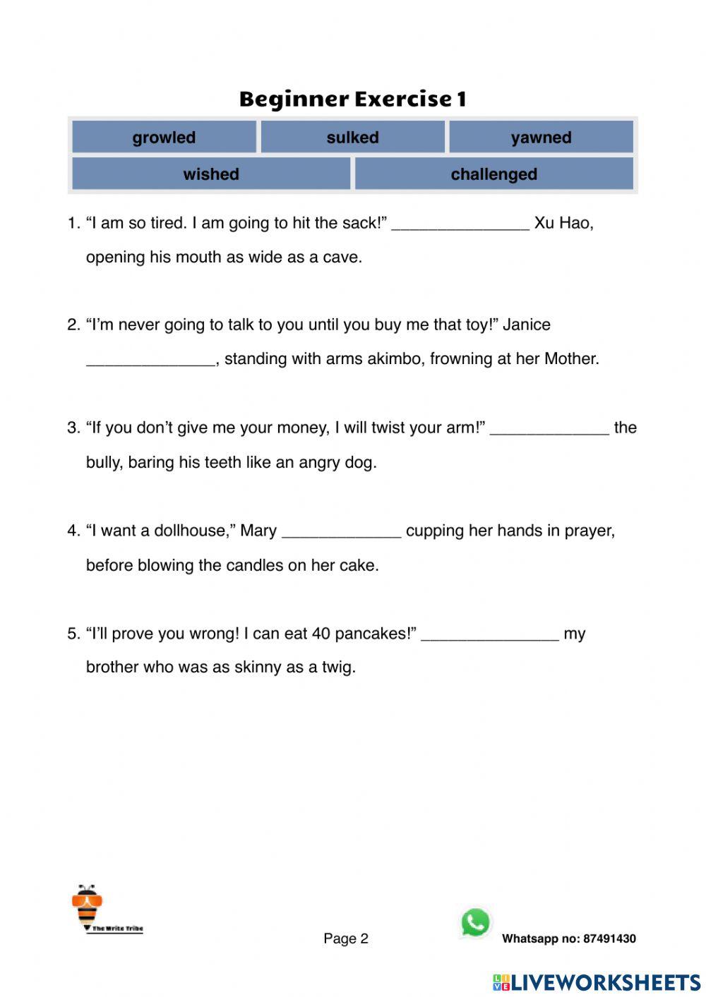 Ultimate Speech Tags Beginner Exercise 1