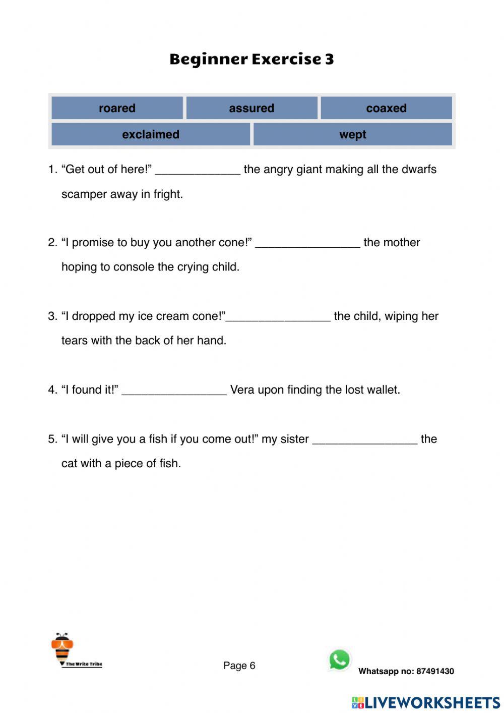 Ultimate Speech Tags Beginner Exercise 1