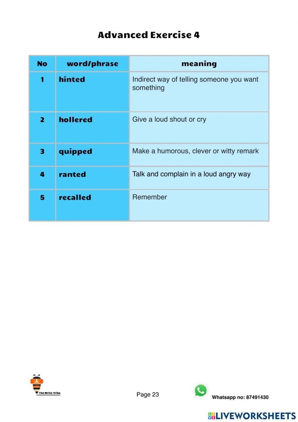 Ultimate Speech Tags Advanced Exercises