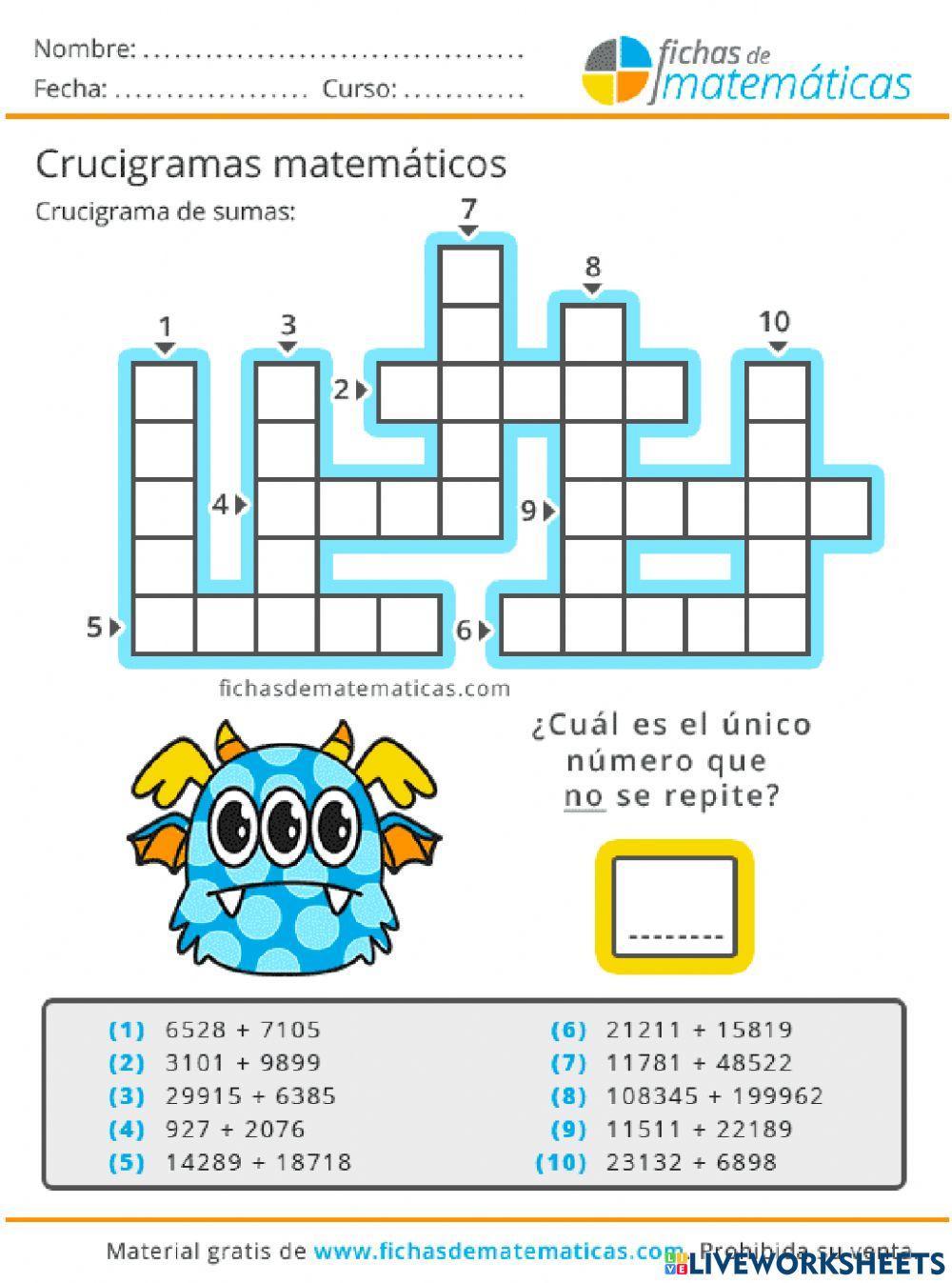 Crucigrama con multiplicaciones