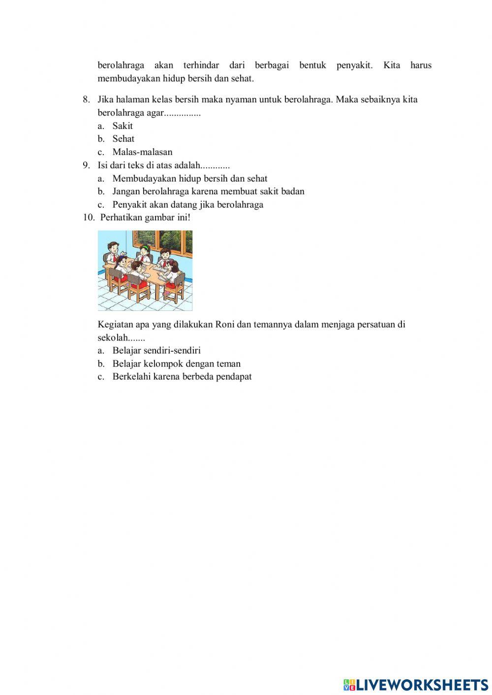 Soal Evaluasi Kebersihan di sekolah