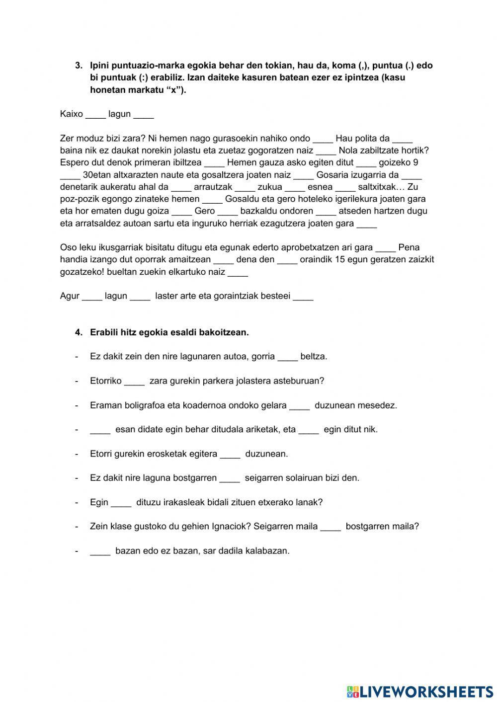 Euskera azterketa - Puntuazio markak - Ahal, al , hala, ala