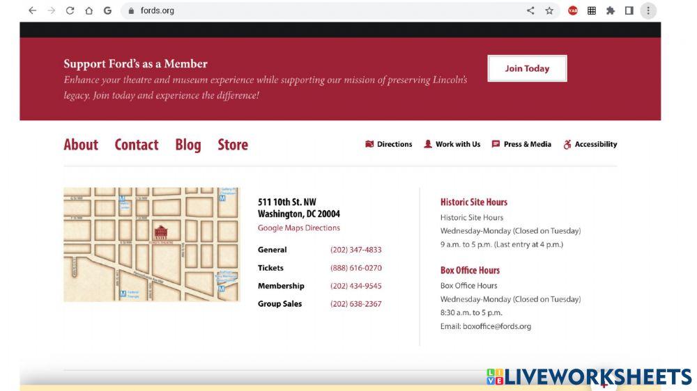 Fords Theater Website Washington DC