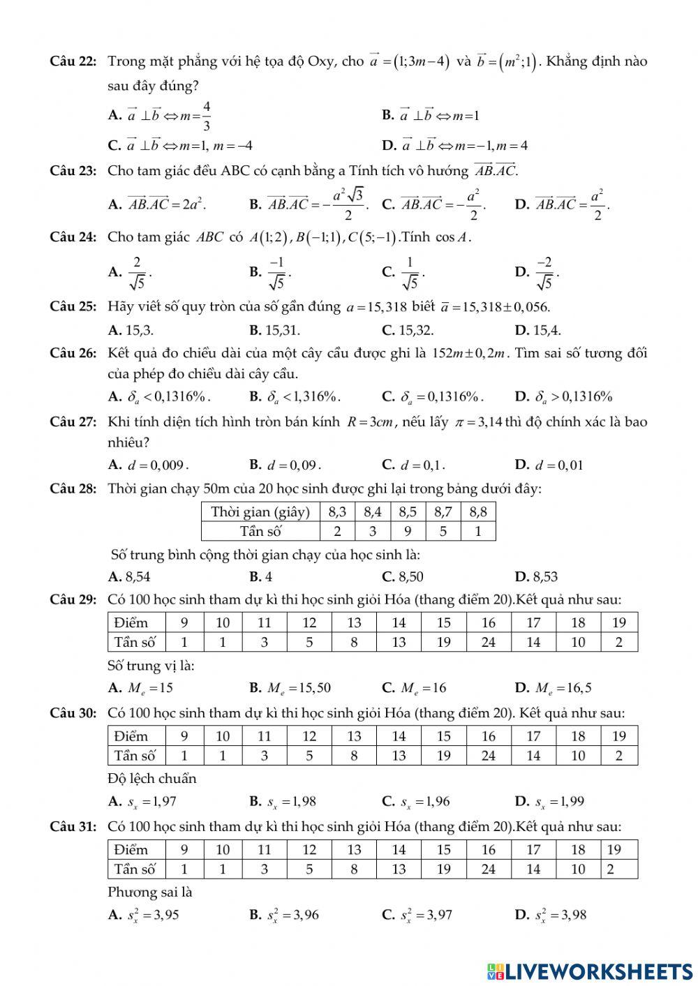 Toán 10 - Đề kiểm tra CK1 - Số 01 - KNTT