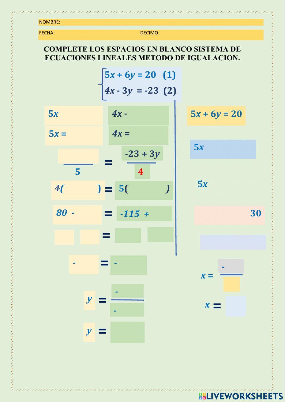 Sistema de ecuaciones lineales 2 x 2