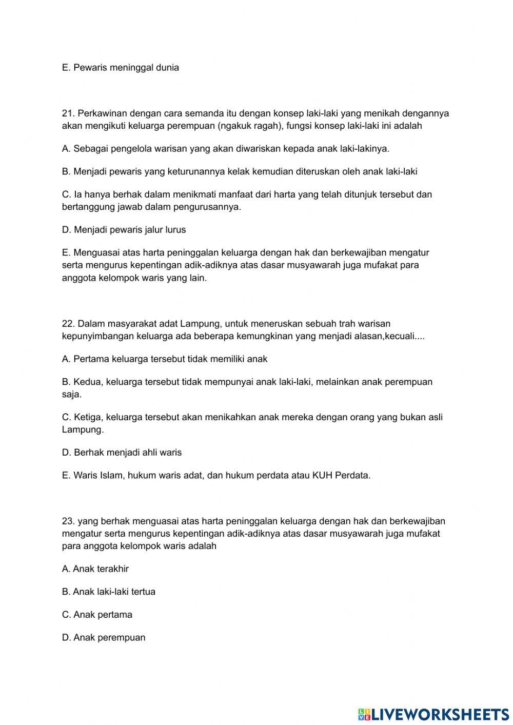 Latihan Soal MULOK XII 2022