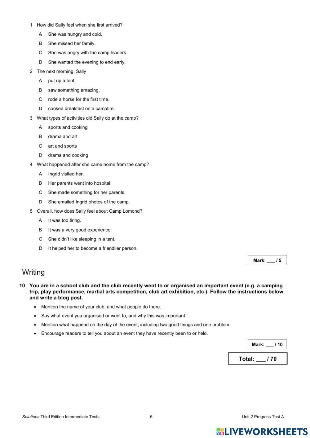 Progress test 2 (Intermediate)