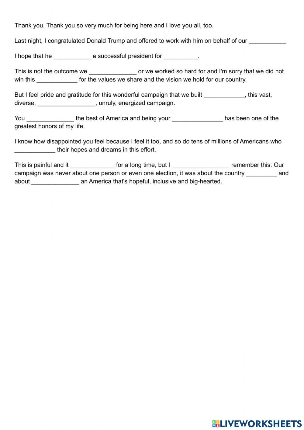 Hilary Clinton's November 9 2016 speech