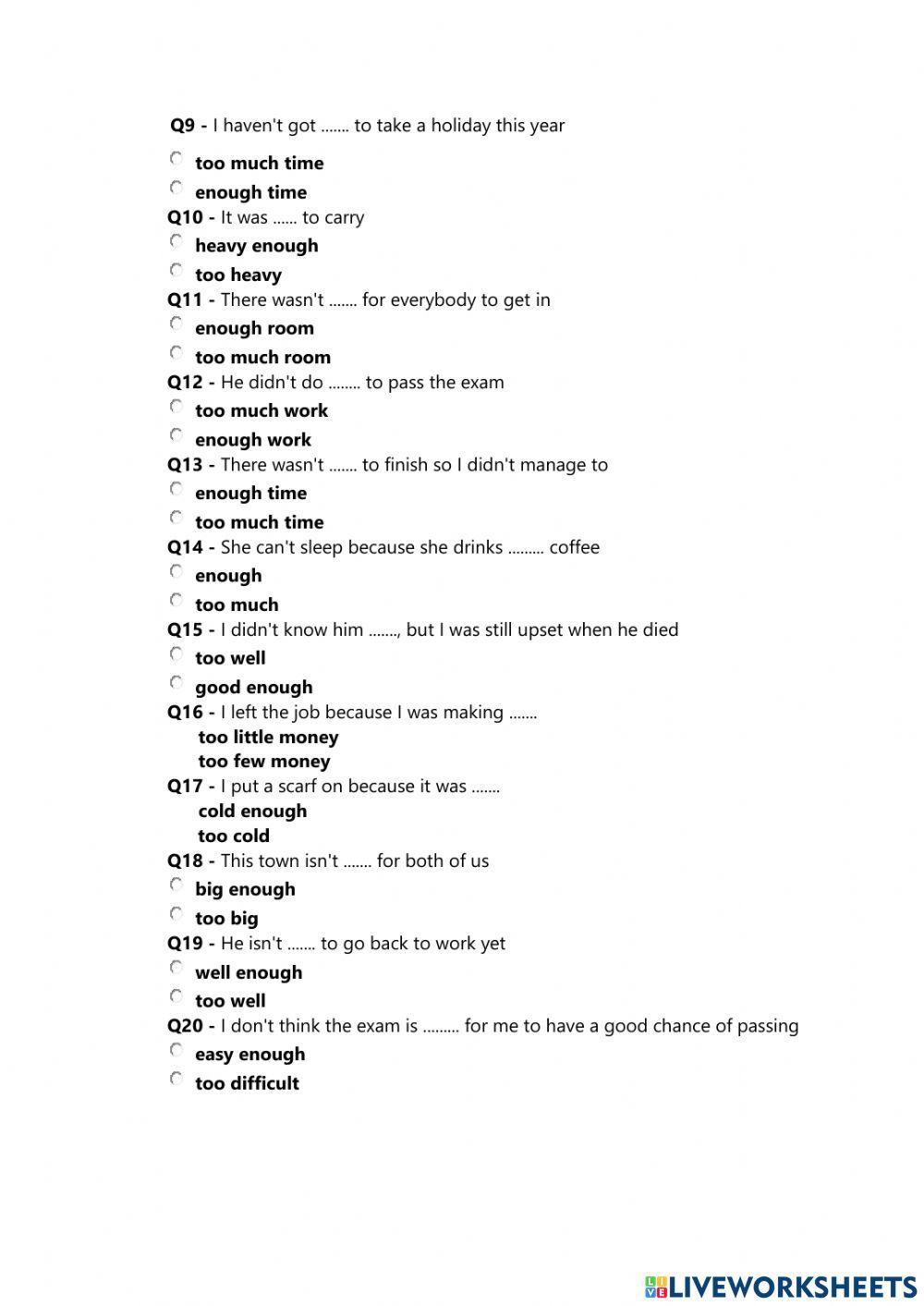 2219214 | Too - Very - Enough | ca76475 | LiveWorksheets