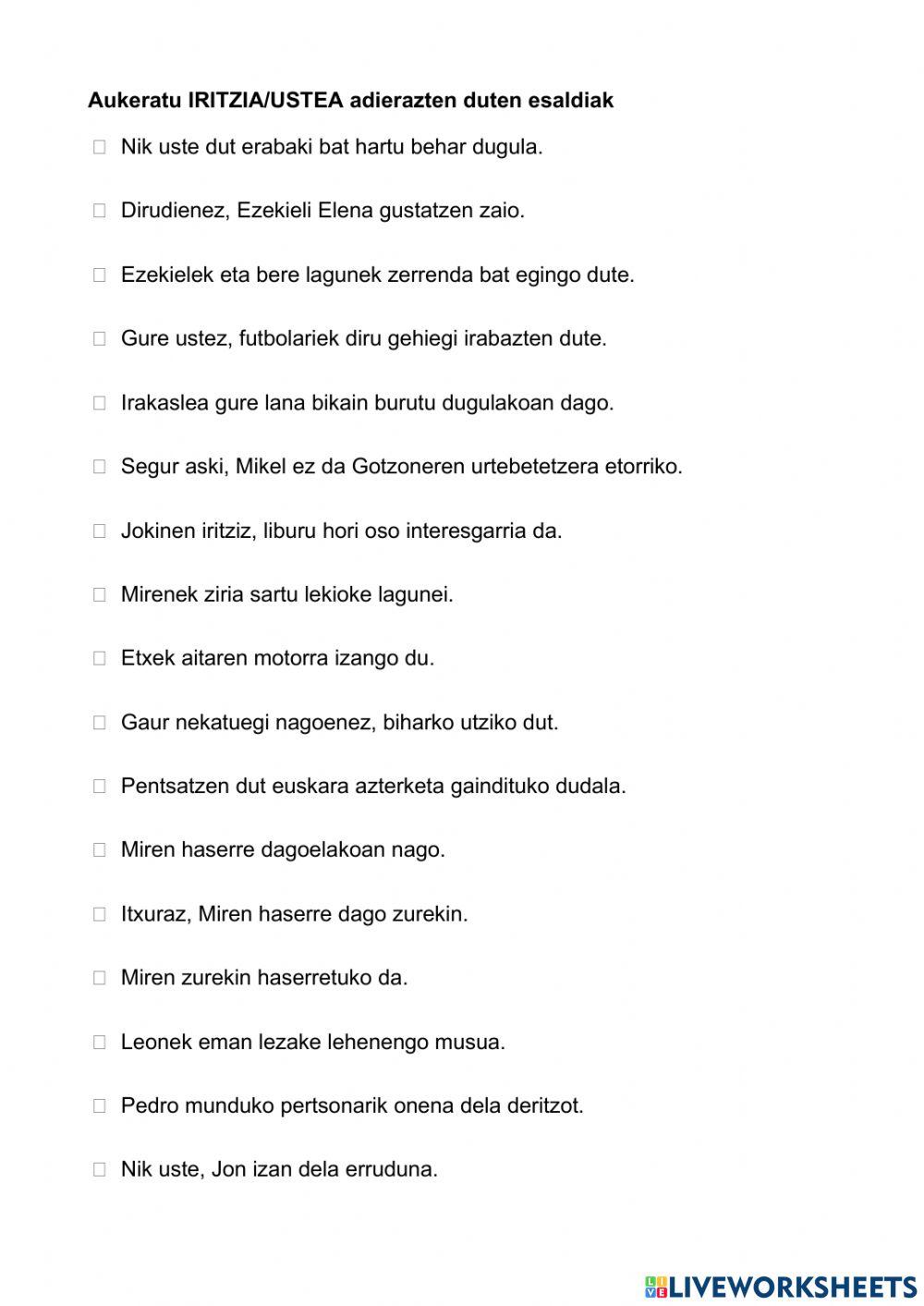 Iritzia-Ustea adierazteko hizkuntz baliabideak