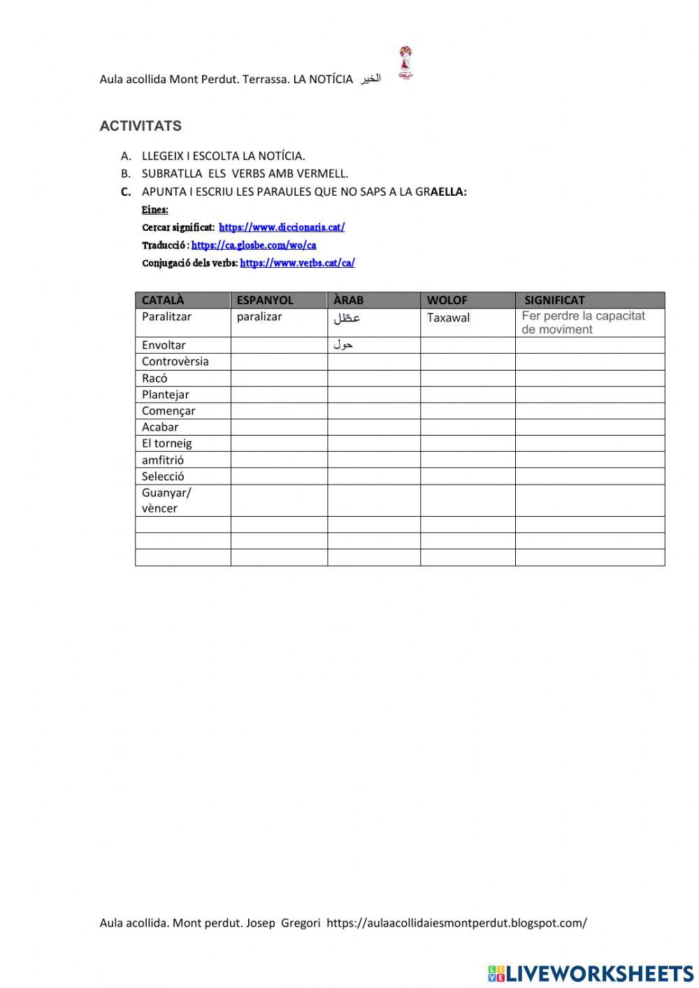 La notícia  الخبر  activitats 2