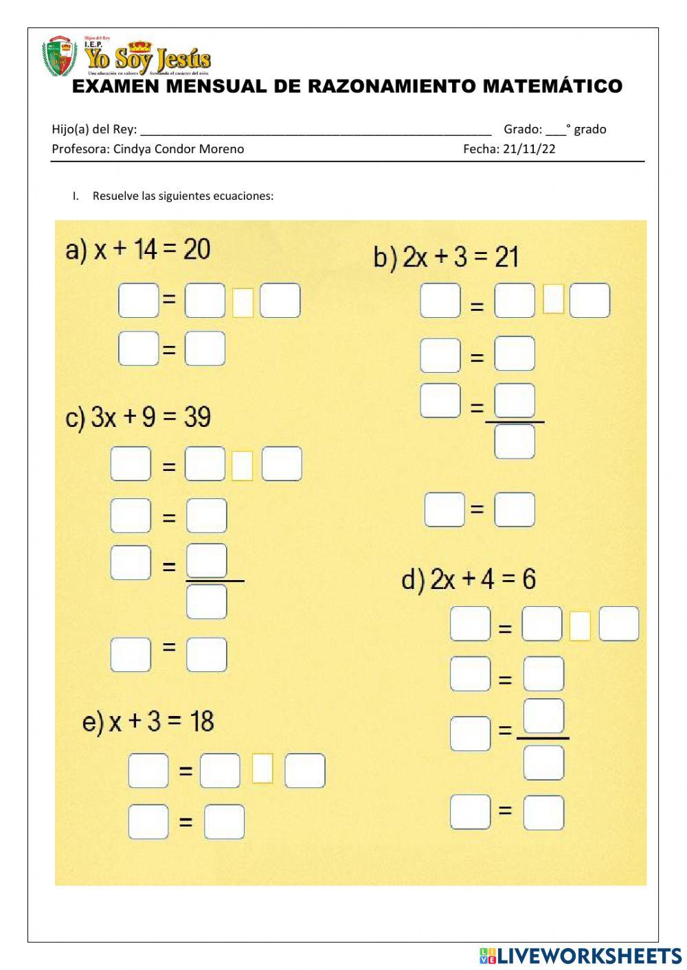 Examen de razonamiento matemático