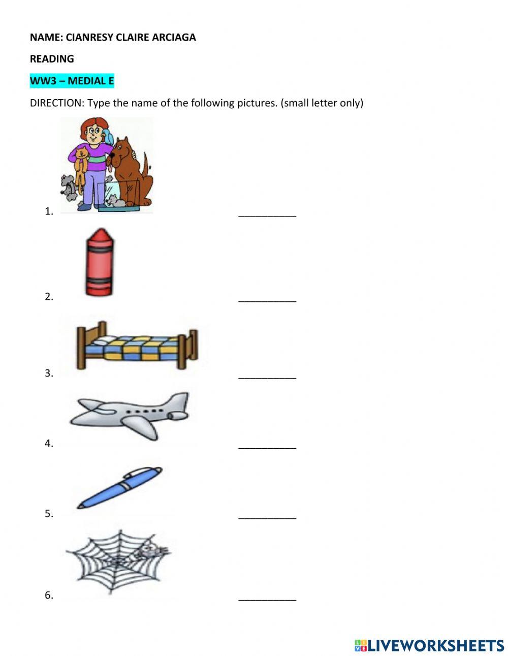 K reading medial e sound online exercise for live worksheets