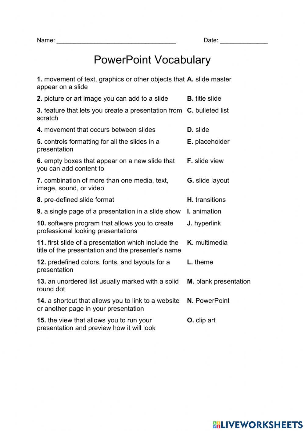 Powerpoint online exercise for live worksheets
