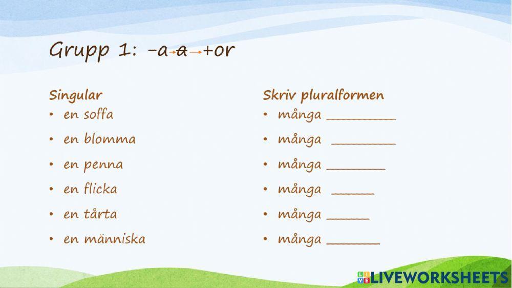 Träna plural (obestämd) grupp 1 och 2