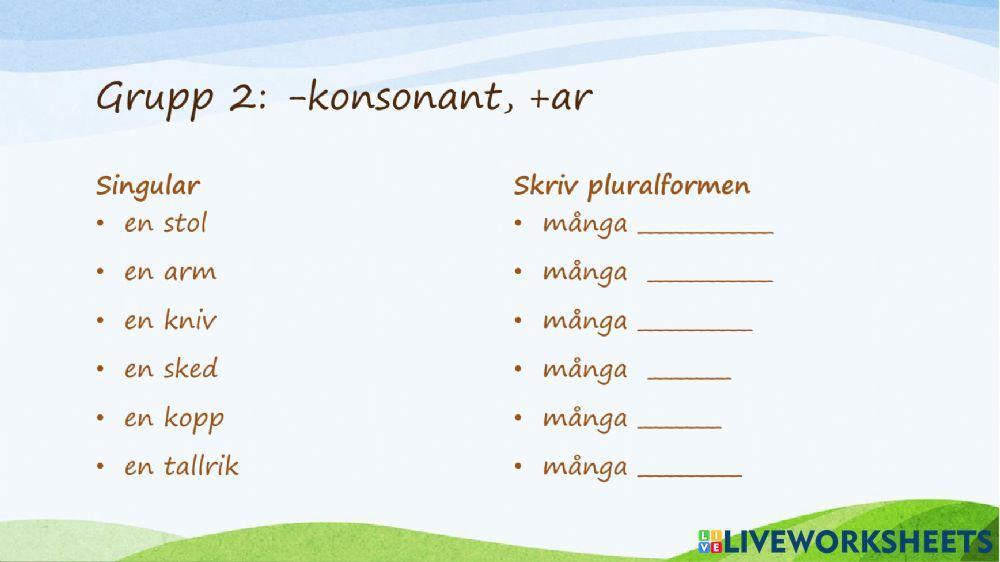 Träna plural (obestämd) grupp 1 och 2
