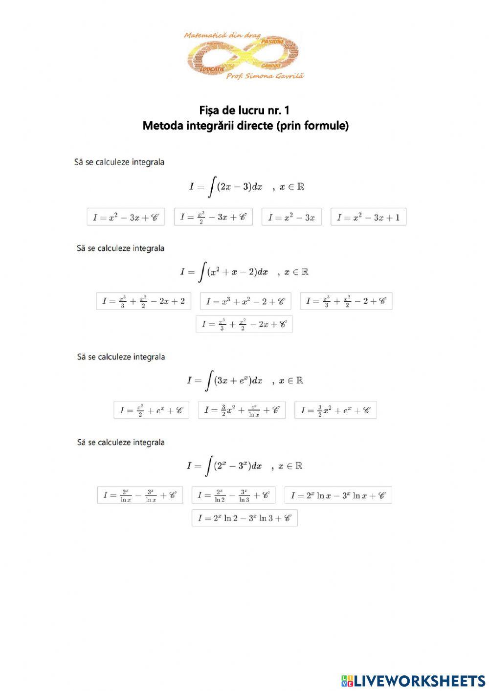 1 - Metoda integrarii directe, prof. Simona Gavrila