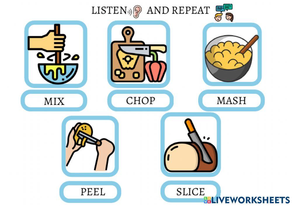 Cooking verbs and food
