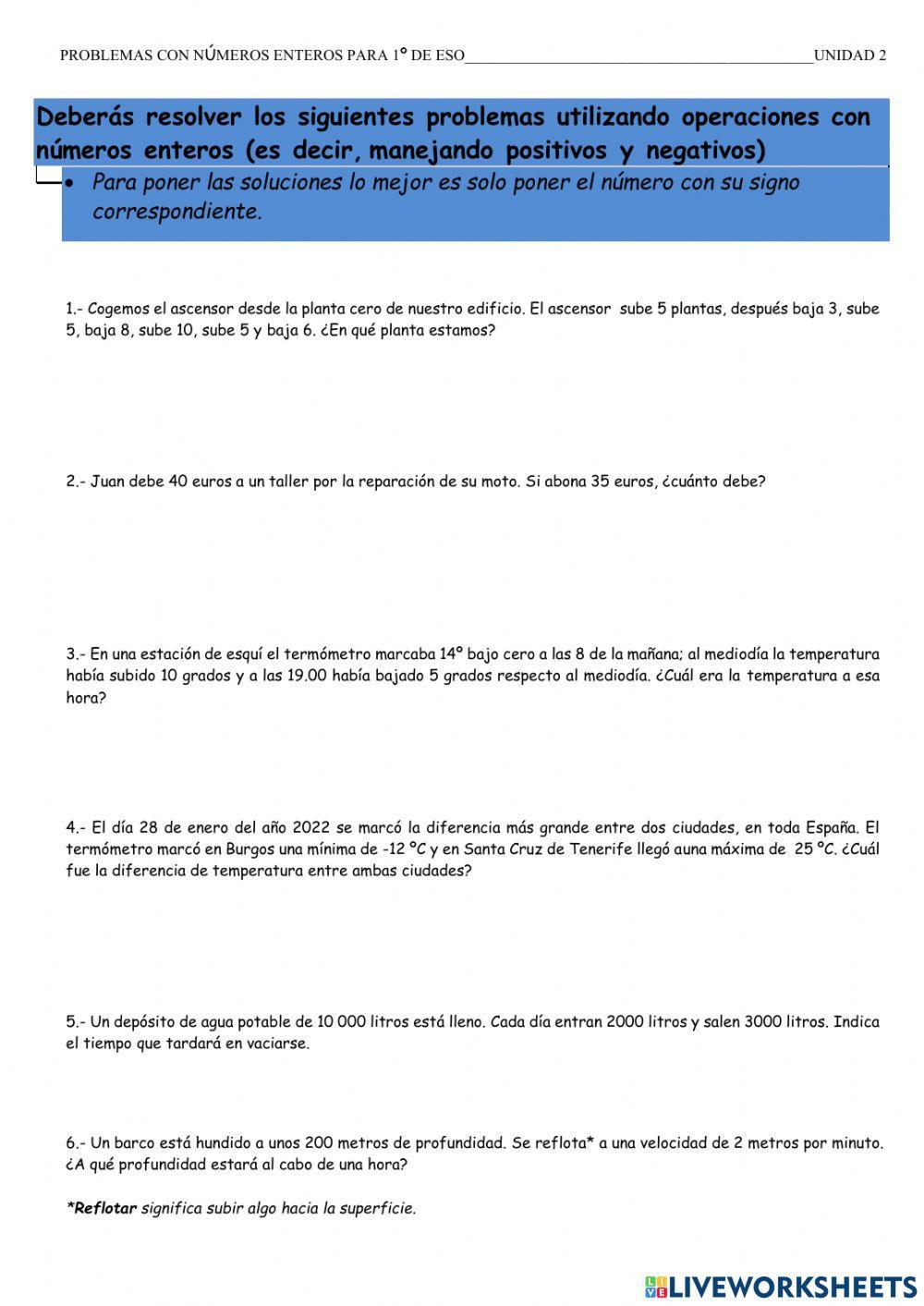 Problemas de números enteros