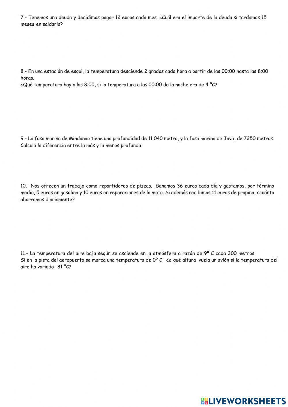 Problemas de números enteros