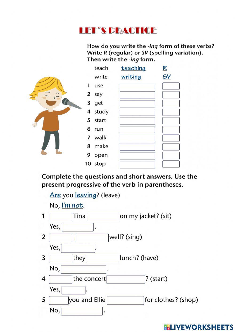 Present progressive worksheet