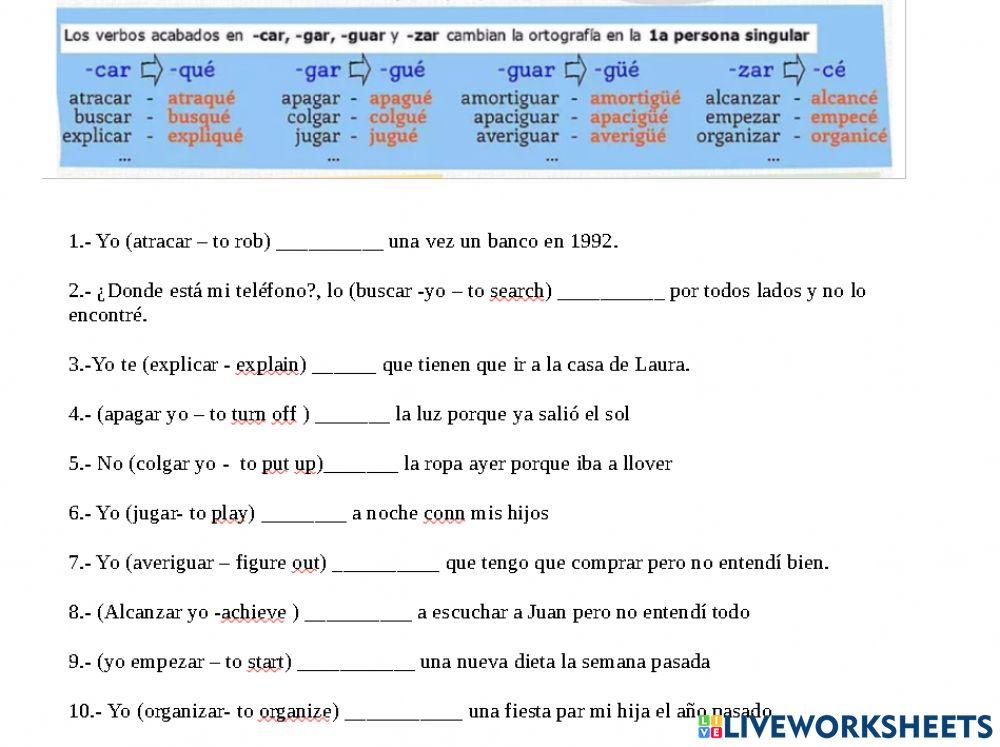 Preterito indefinido irregulares grupo irregulares en yo II