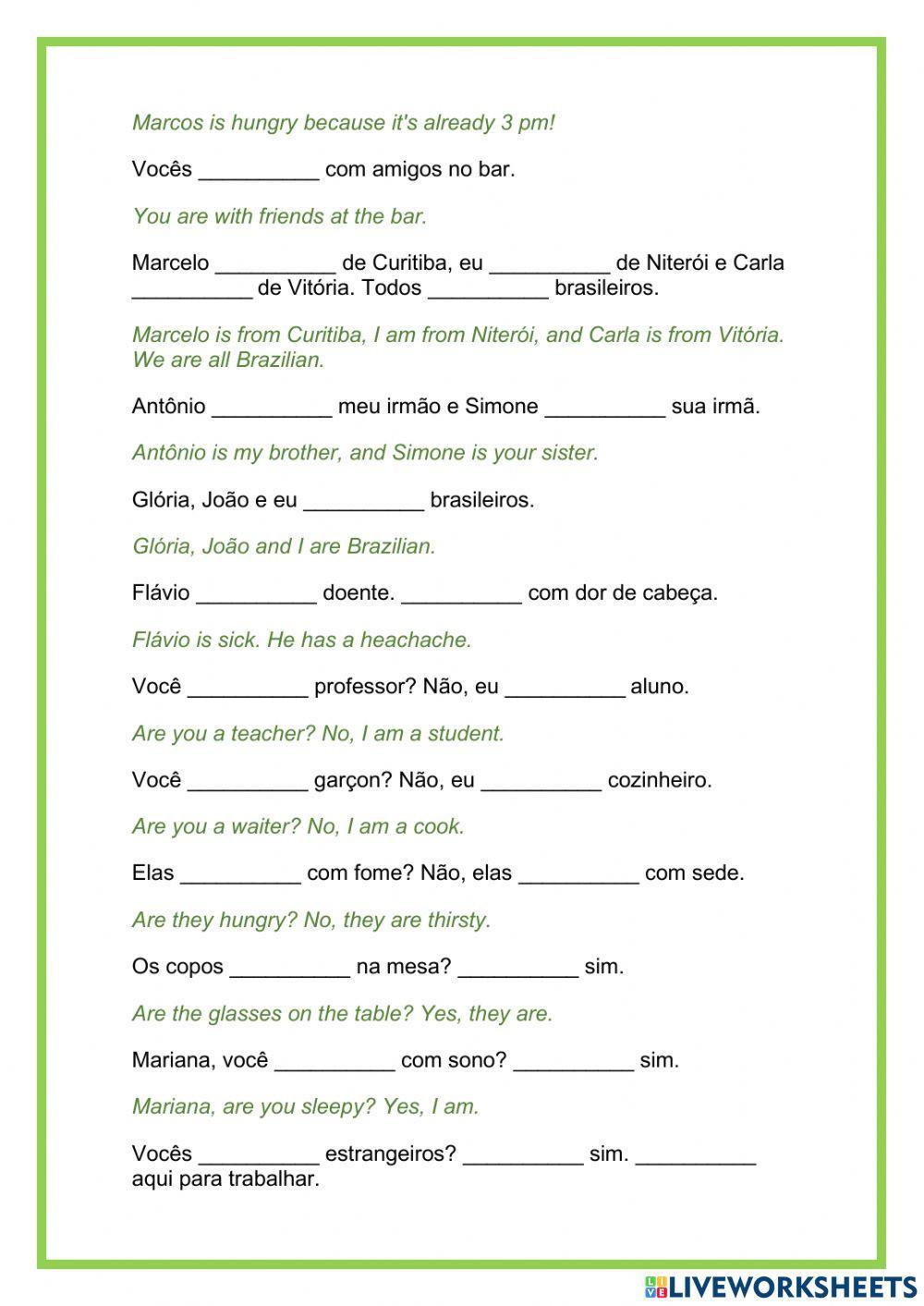 Ser e Estar - Exercícios