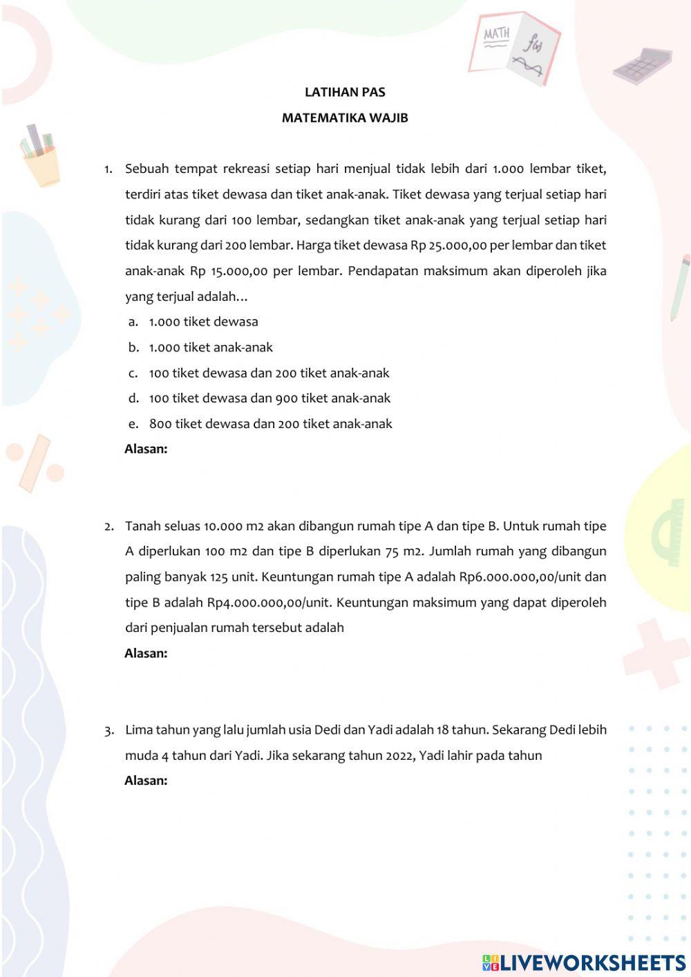 Latihan PAS Kelas XI smt 1