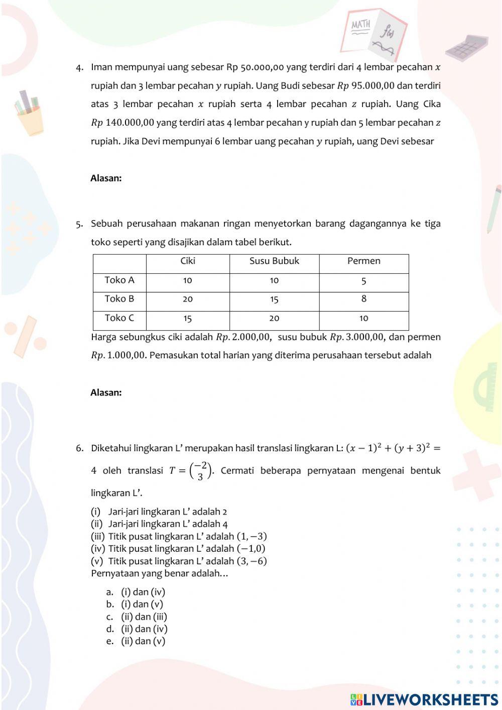 Latihan PAS Kelas XI smt 1