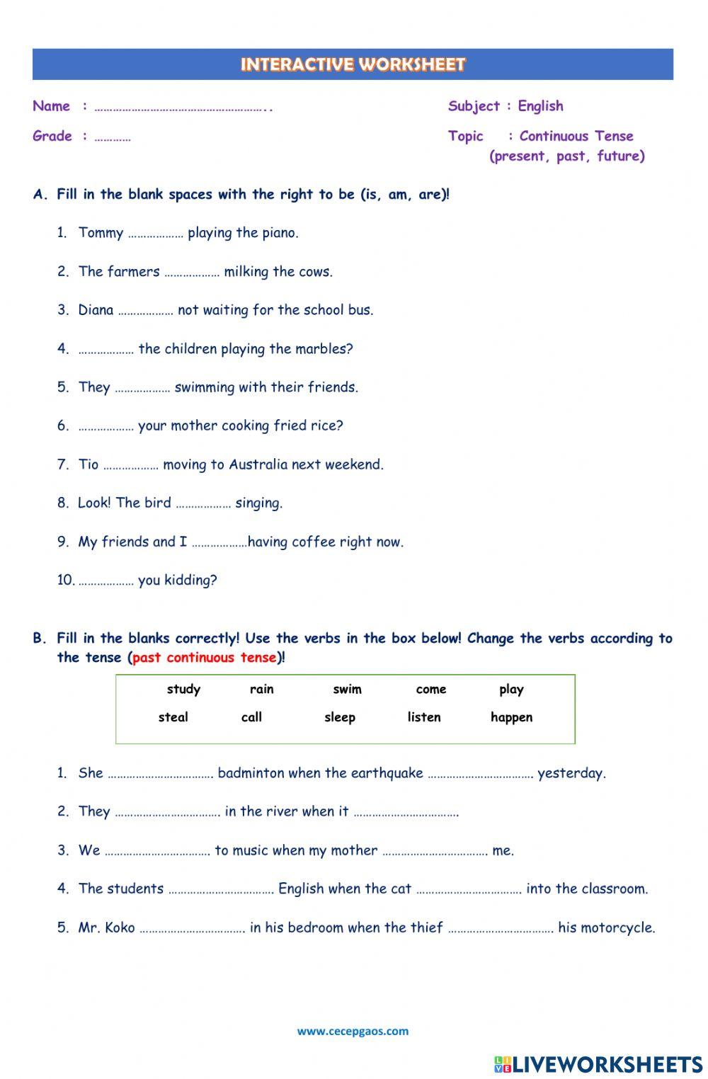 LKPD Interaktif Bahasa Inggris Tentang Continuous Tense (Present, Past, Future)