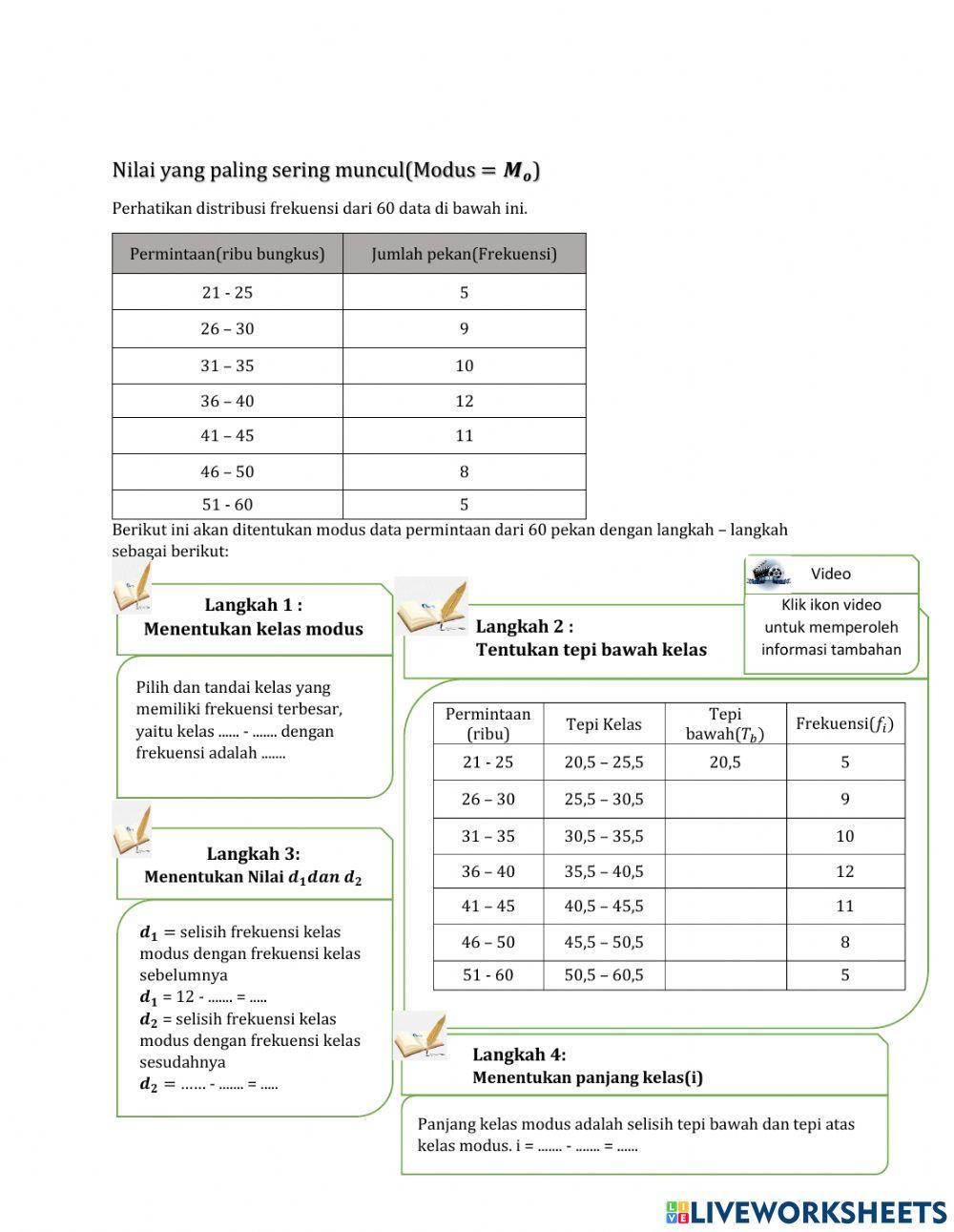 LKPD-Mean-Modus-Distribusi Frekuensi worksheet | Live Worksheets