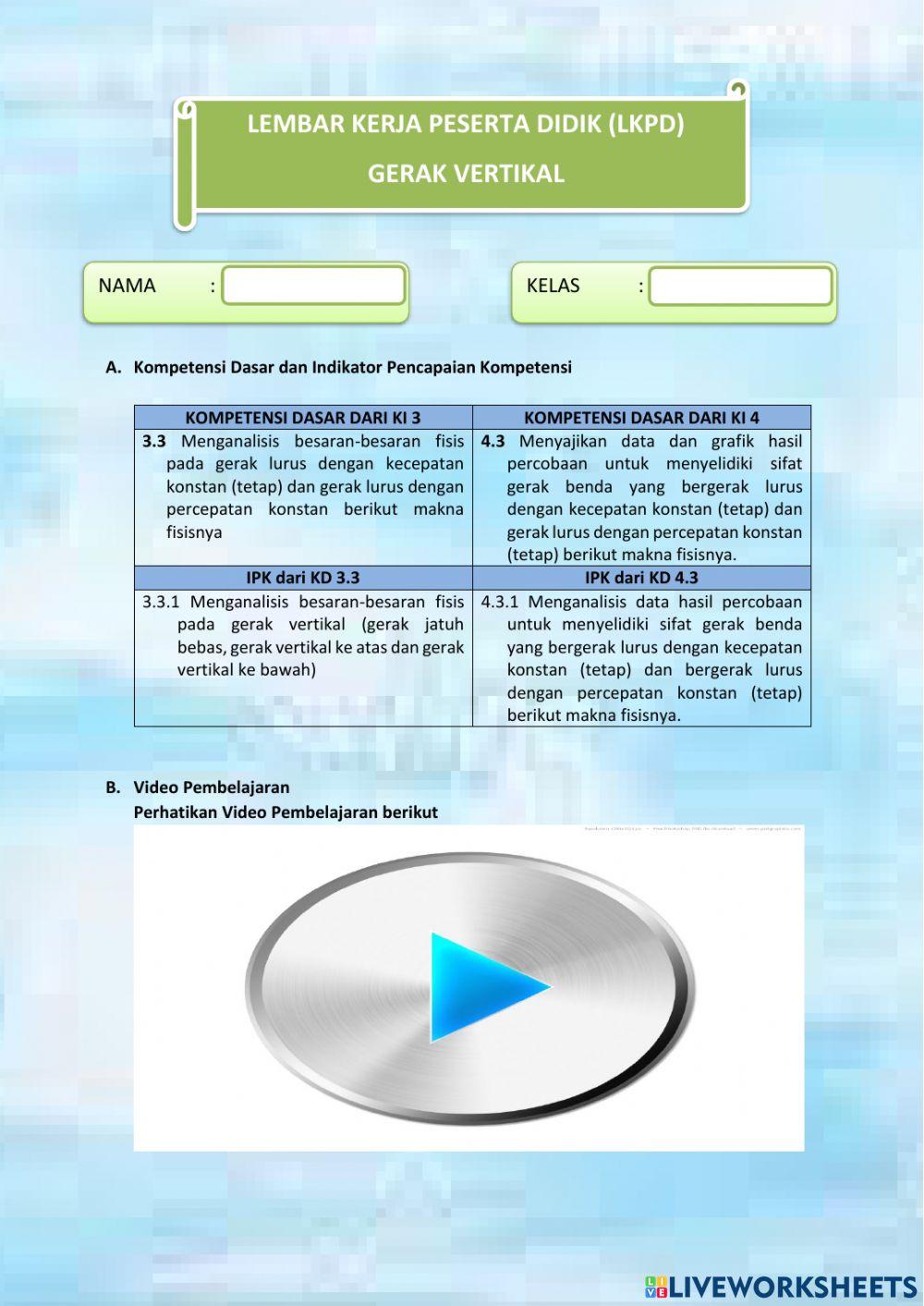 LKPD Kelas 10 Bab Gerak vertikal