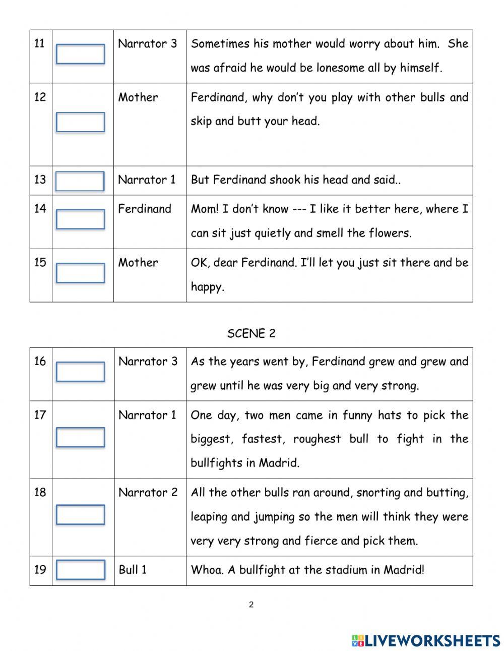 111 Reader's Theater - the story of Ferdinand worksheet | Live Worksheets