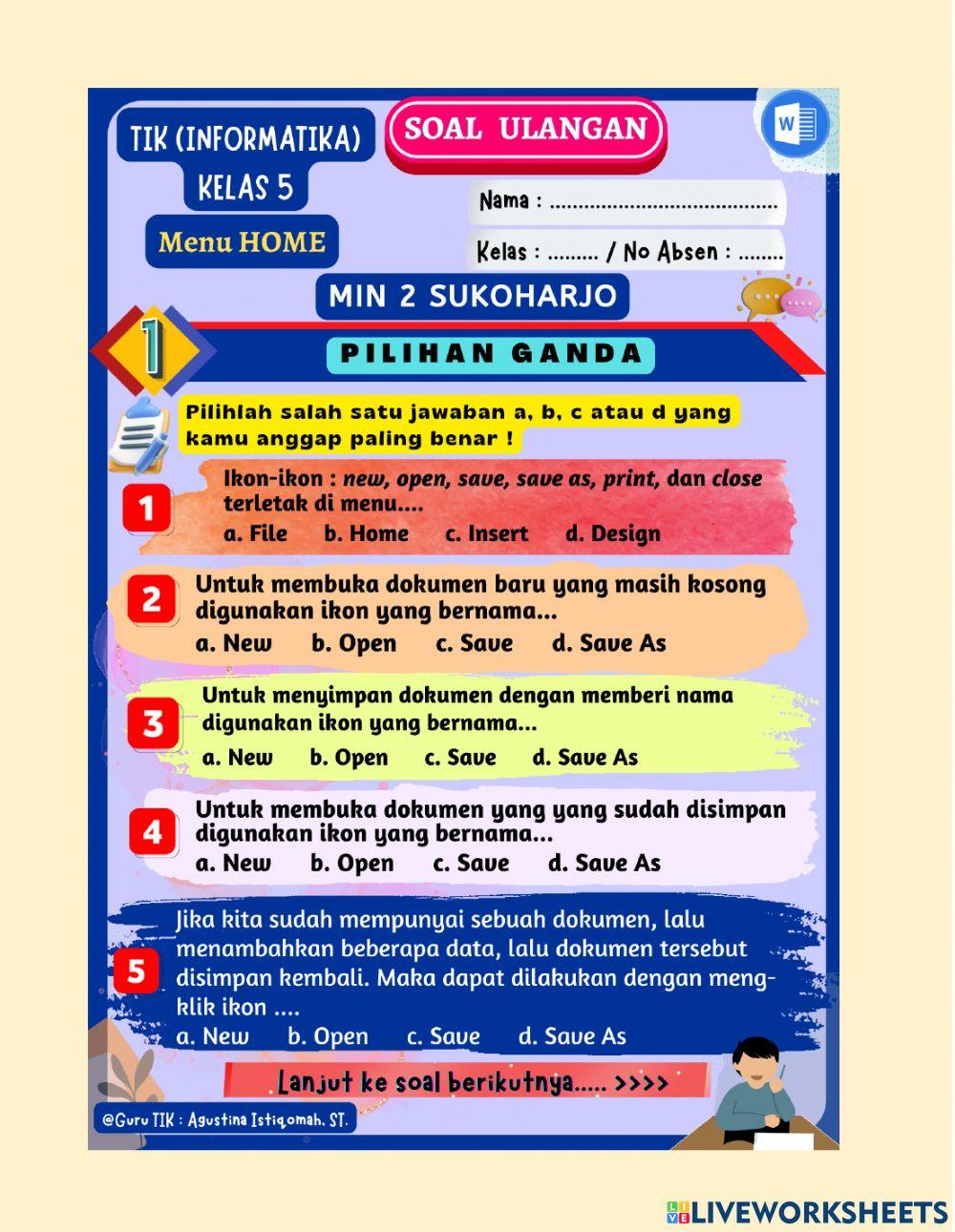 Latihan soal tik kelas 5