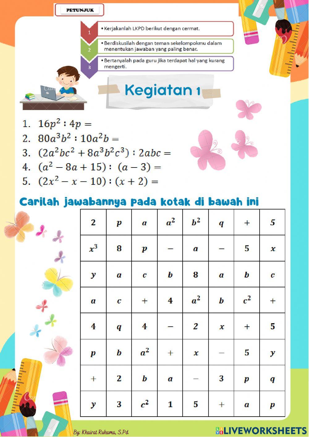 LKPD Pembagian Bentuk Aljabar