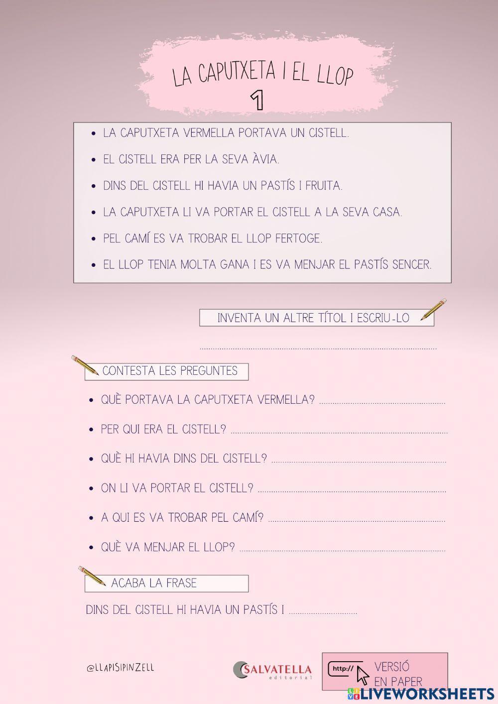 COMPRENSIÓ LECTORA 1: La caputxeta i el llop