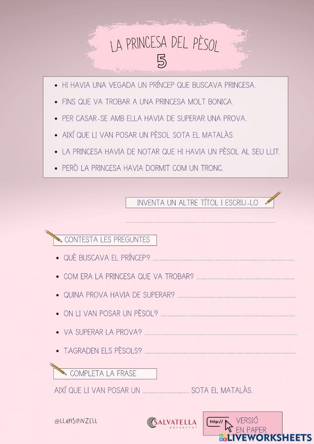 COMPRENSIÓ LECTORA 5: La princesa del pèsol