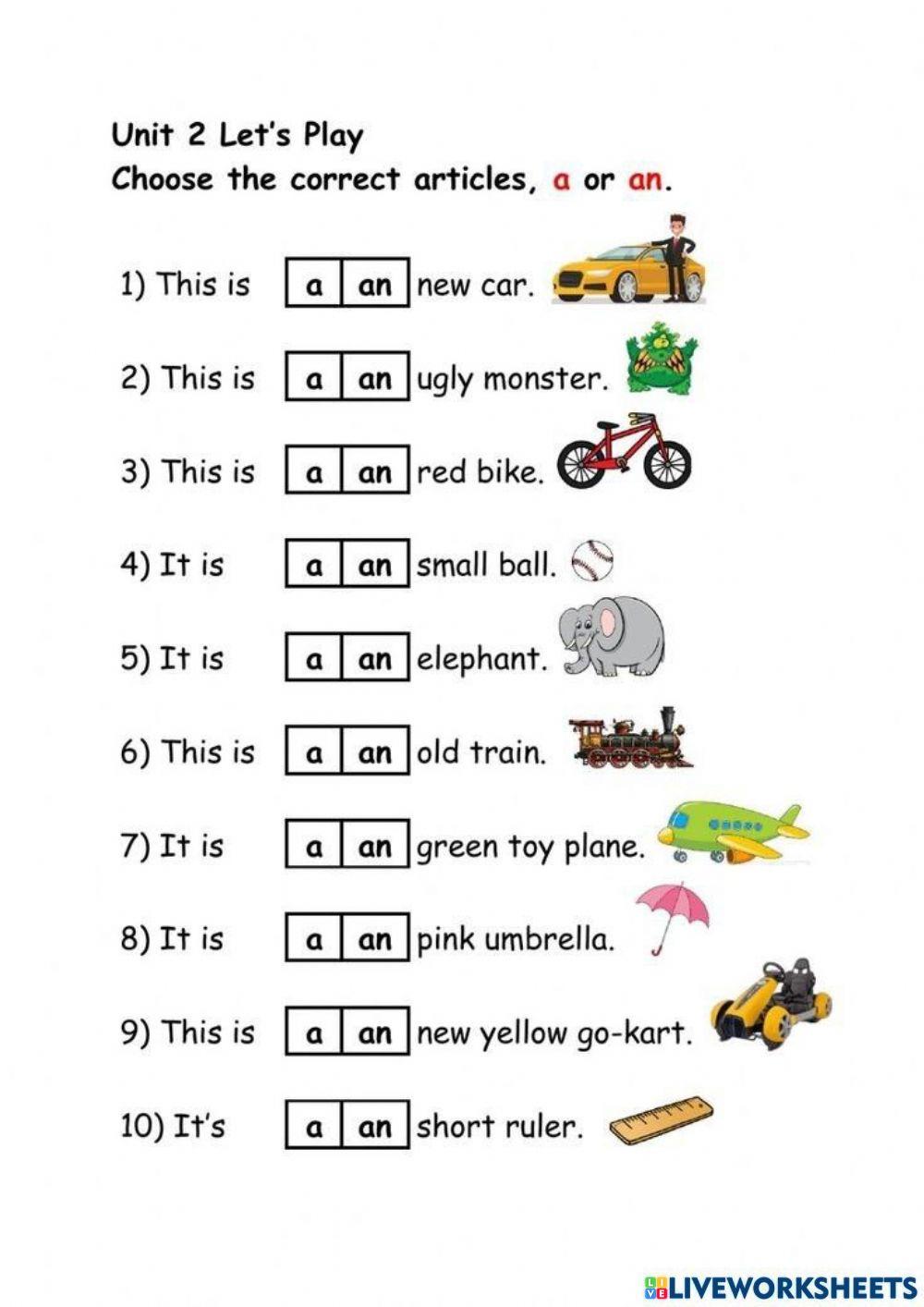 A and an worksheet