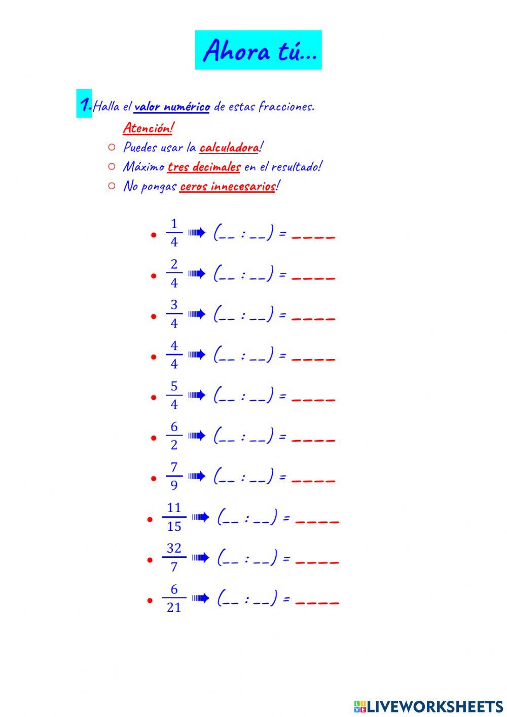 Valor numérico de una fracción