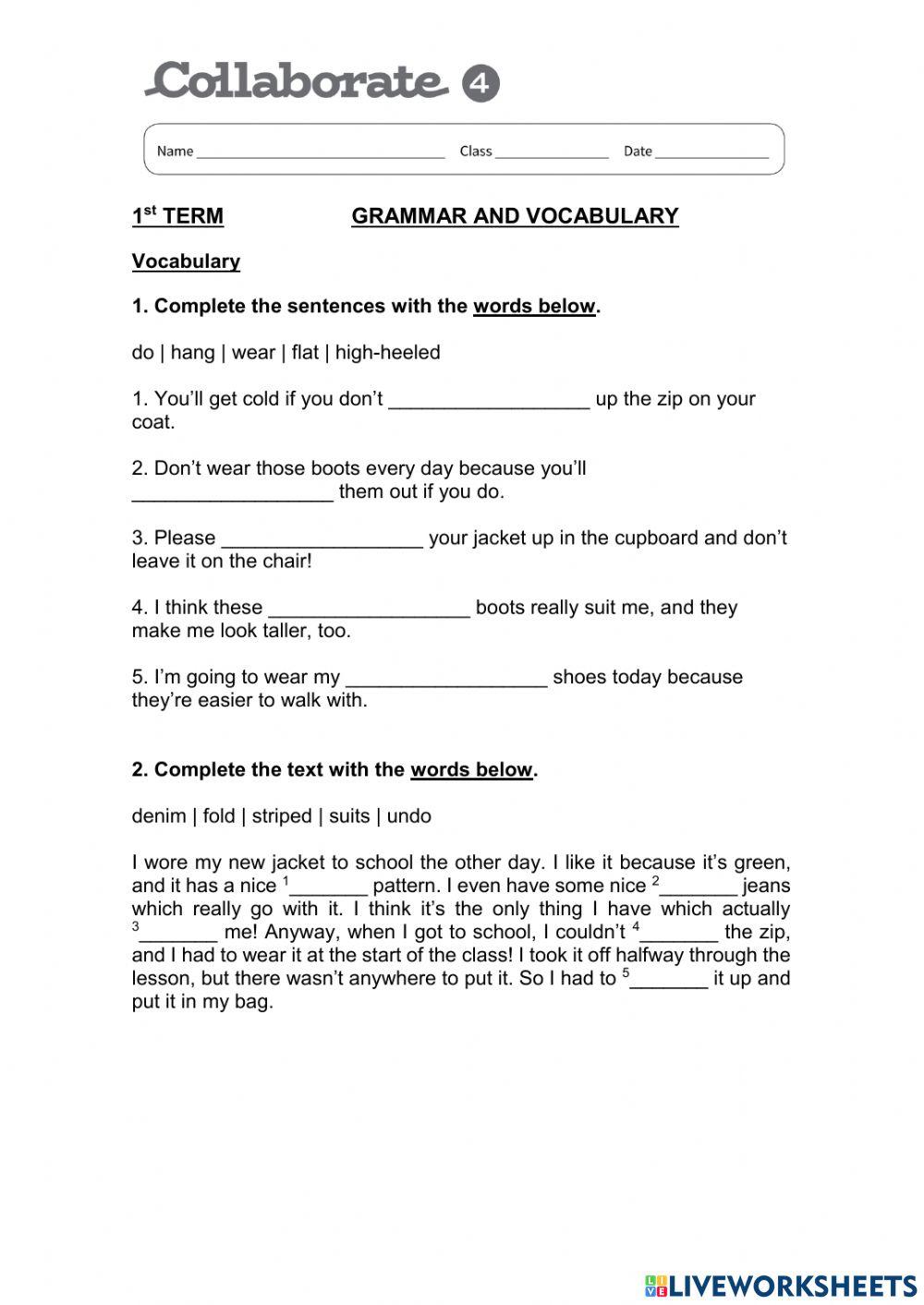 Grammar and vocabulary 1st term