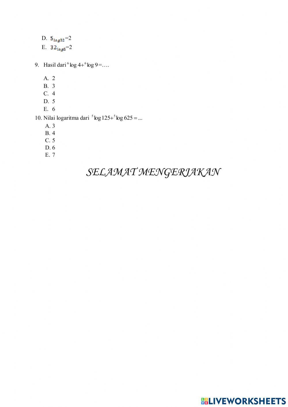 Latihan Soal Eksponen dan Logaritma kelas X