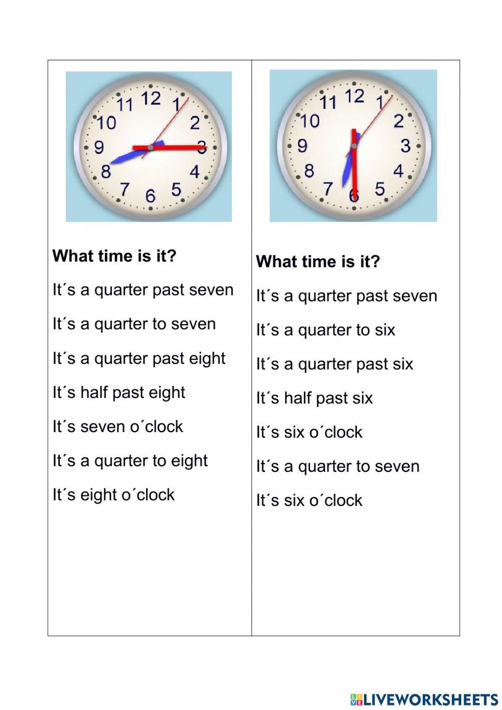 4º EXAM UNIT 2 (Part 1) What time is it?