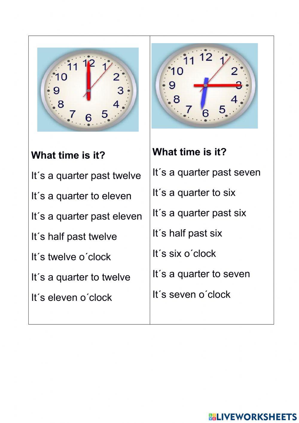 4º EXAM UNIT 2 (Part 1) What time is it?