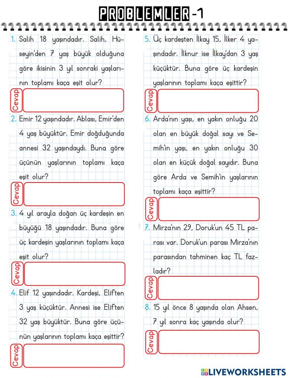 Toplama Çıkarma Problemleri-1